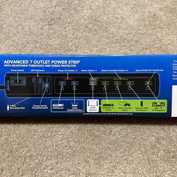 New Sunbeam Advance 7 Outlet Power Strip - Picture 3 of 10